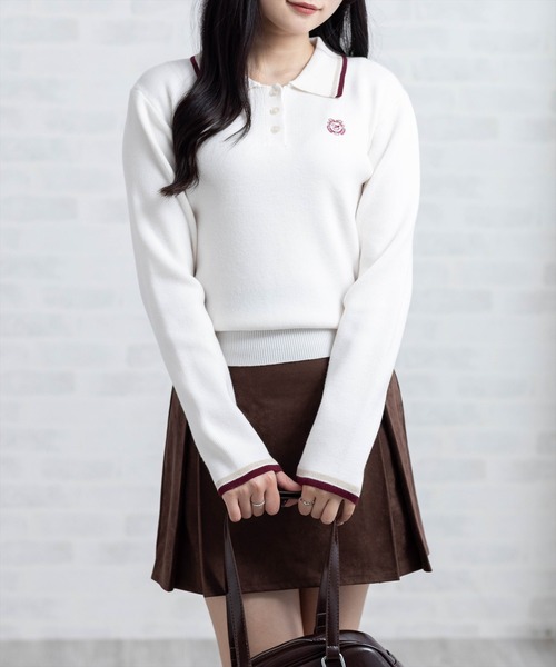 clear（クリア）の「刺繍入り配色ポロニット［大人 カジュアル 着回し力抜群］≪AW新作≫（ニット/セーター・レディース・ネイビー/アイボリー/ブラウン・F）」の9枚目の写真