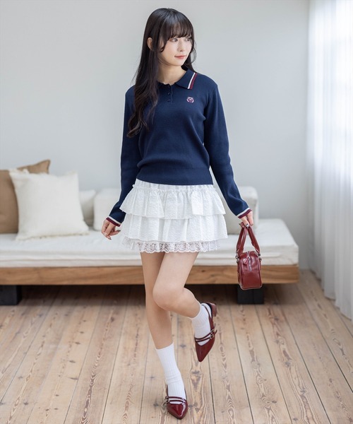 clear（クリア）の「刺繍入り配色ポロニット［大人 カジュアル 着回し力抜群］≪AW新作≫（ニット/セーター・レディース・ネイビー/アイボリー/ブラウン・F）」の5枚目の写真