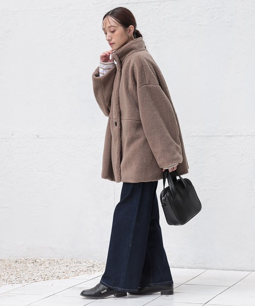 n'OrLABEL（ノアールレーベル）の「『スタンドカラーボアショートコート』（その他アウター・レディース・チャコール/モカ・FREE）」の11枚目の写真