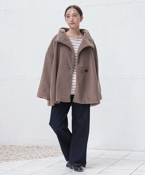 n'OrLABEL（ノアールレーベル）の「『スタンドカラーボアショートコート』（その他アウター・レディース・チャコール/モカ・FREE）」の10枚目の写真