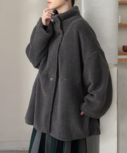 n'OrLABEL（ノアールレーベル）の「『スタンドカラーボアショートコート』（その他アウター・レディース・チャコール/モカ・FREE）」の17枚目の写真