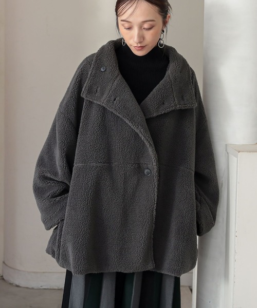 n'OrLABEL（ノアールレーベル）の「『スタンドカラーボアショートコート』（その他アウター・レディース・チャコール/モカ・FREE）」の18枚目の写真