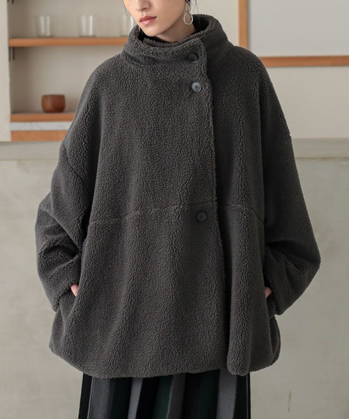 n'OrLABEL（ノアールレーベル）の「『スタンドカラーボアショートコート』（その他アウター・レディース・チャコール/モカ・FREE）」の16枚目の写真