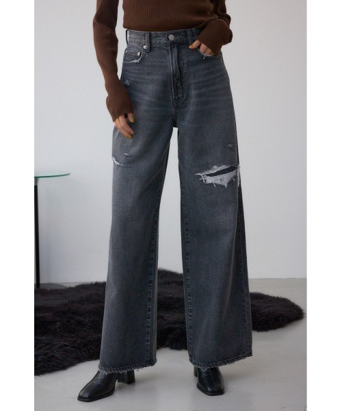 AZUL by moussy(アズールバイマウジー)の「AZUL DENIM リペアワイドデニム(デニムパンツ・レディース・ライトブルー/ライトブラック・SMALL/MEDIUM)」の3枚目の写真