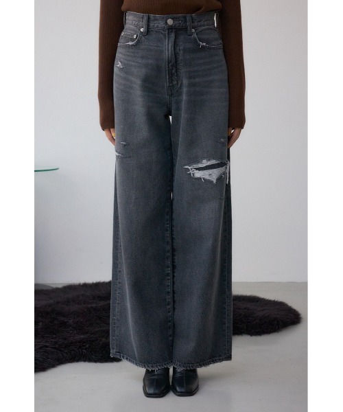 AZUL by moussy(アズールバイマウジー)の「AZUL DENIM リペアワイドデニム(デニムパンツ・レディース・ライトブルー/ライトブラック・SMALL/MEDIUM)」の6枚目の写真