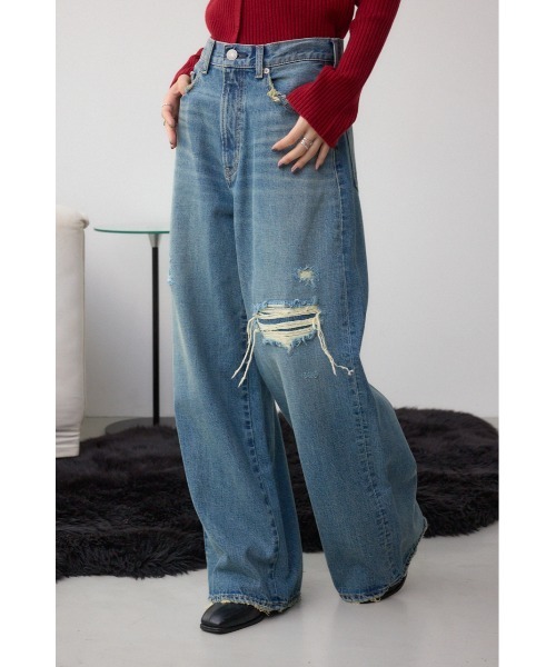 AZUL by moussy(アズールバイマウジー)の「AZUL DENIM リペアワイドデニム(デニムパンツ・レディース・ライトブルー/ライトブラック・SMALL/MEDIUM)」の14枚目の写真