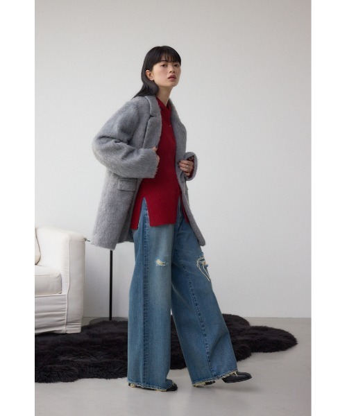 AZUL by moussy(アズールバイマウジー)の「AZUL DENIM リペアワイドデニム(デニムパンツ・レディース・ライトブルー/ライトブラック・SMALL/MEDIUM)」の16枚目の写真
