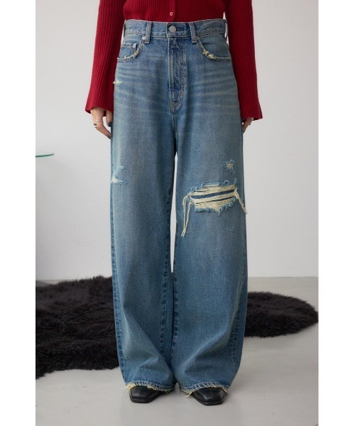 AZUL by moussy(アズールバイマウジー)の「AZUL DENIM リペアワイドデニム(デニムパンツ・レディース・ライトブルー/ライトブラック・SMALL/MEDIUM)」の17枚目の写真
