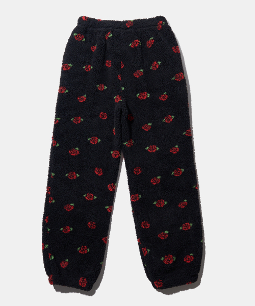 YOUHEE(ユヒ)の「ROSE PATTERN FLEECE PANTS BLACK(スウェットパンツ・レディース・その他・FREE)」の1枚目の写真