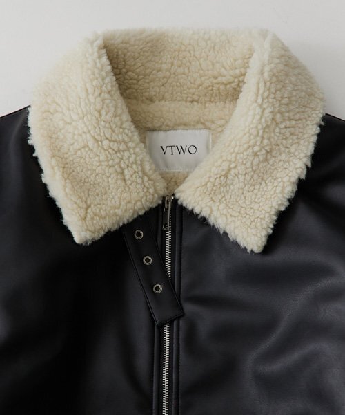 セール】7097-1 ビーガンレザー ムートン_ブラック（ムートンコート