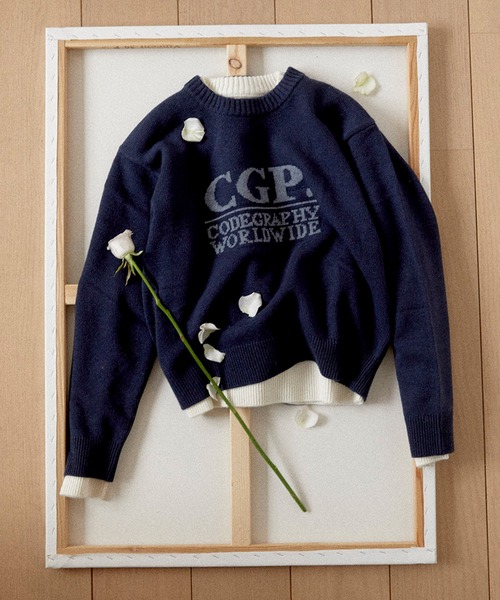 codegraphy（コードグラフィー）の「(Women) Square Round Knit CBEWWKL040（ニット/セーター・レディース・チャコール/ネイビー/クリーム・SMALL/MEDIUM）」の3枚目の写真