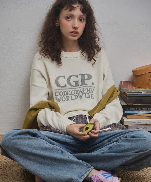 codegraphy（コードグラフィー）の「(Women) Square Round Knit CBEWWKL040（ニット/セーター・レディース・チャコール/ネイビー/クリーム・SMALL/MEDIUM）」の2枚目の写真