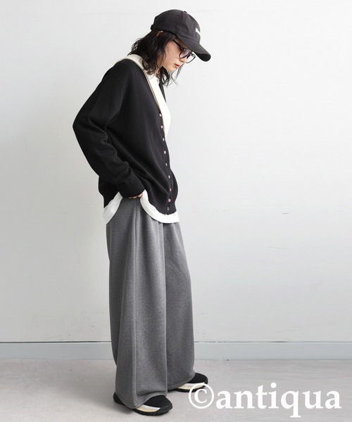 antiqua(アンティカ)の「裏毛 ワイド スウェットパンツ(スウェットパンツ・レディース・チャコールグレー/ブラック・ONESIZE)」の12枚目の写真