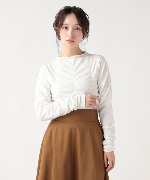 BEAMS HEART(ビームスハート)の「シャーリング ギャザー プルオーバー(Tシャツ/カットソー・レディース・オフホワイト/ブラック/ミント・FREE)」の6枚目の写真