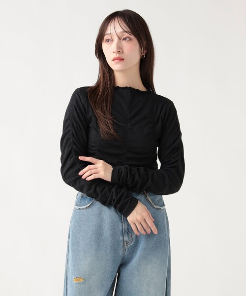 BEAMS HEART(ビームスハート)の「シャーリング ギャザー プルオーバー(Tシャツ/カットソー・レディース・オフホワイト/ブラック/ミント・FREE)」の11枚目の写真