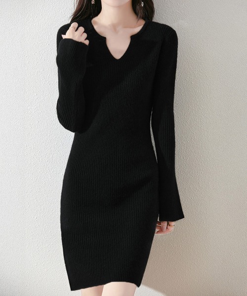 Miniministore(ミニミニストア)の「キーネック タイトリブニットワンピース(ワンピース・レディース・ラベンダー/ライトベージュ/カーキ/ブラック/モカ・FREE)」の6枚目の写真