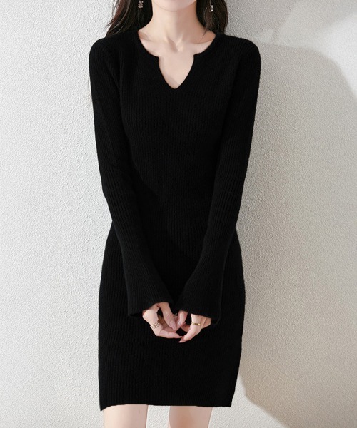 Miniministore(ミニミニストア)の「キーネック タイトリブニットワンピース(ワンピース・レディース・ラベンダー/ライトベージュ/カーキ/ブラック/モカ・FREE)」の7枚目の写真