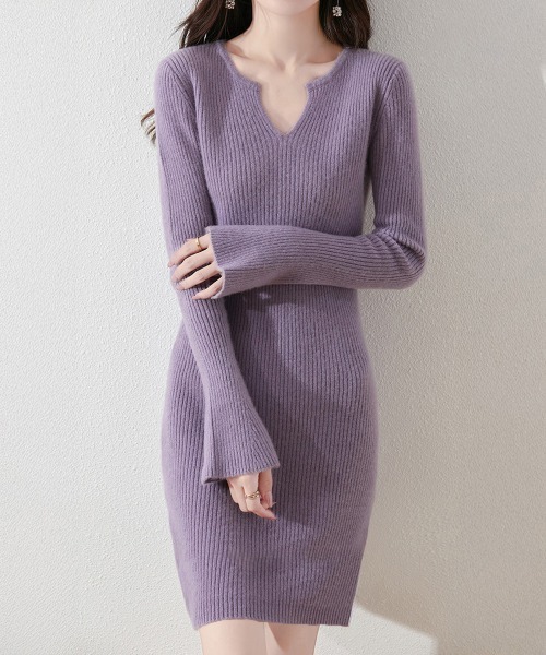 Miniministore(ミニミニストア)の「キーネック タイトリブニットワンピース(ワンピース・レディース・ラベンダー/ライトベージュ/カーキ/ブラック/モカ・FREE)」の10枚目の写真
