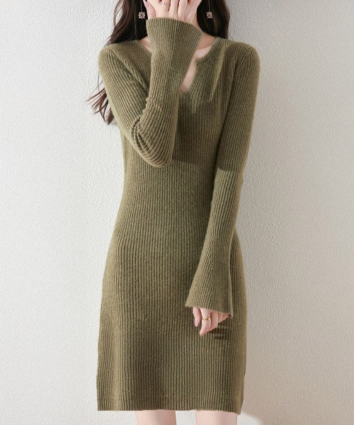 Miniministore(ミニミニストア)の「キーネック タイトリブニットワンピース(ワンピース・レディース・ラベンダー/ライトベージュ/カーキ/ブラック/モカ・FREE)」の11枚目の写真