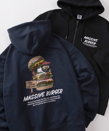 【84】MASSIVE BURGER バックプリント ジップパーカー/裏毛/ワンポイントロゴ