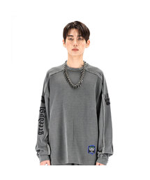 OURPOCKETS（アワーポケッツ）の「グリッドピグメントボンオーバーサイズロングスリーブスウェットシャツ（スティールグレー）（Tシャツ/カットソー）」