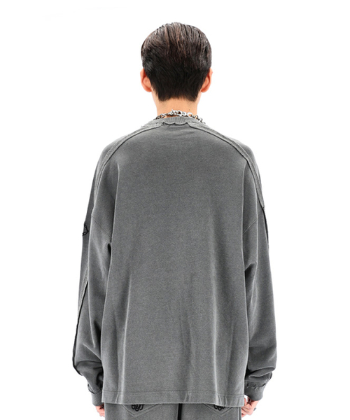 OURPOCKETS(アワーポケッツ)の「グリッドピグメントボンオーバーサイズロングスリーブスウェットシャツ(スティールグレー)(Tシャツ/カットソー・レディース・グレー・MEDIUM/X-LARGE)」の2枚目の写真
