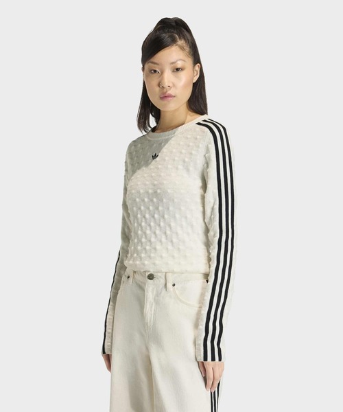 adidas（アディダス）の「アディダス オリジナルス スリム ソリッド スパイク ニット スウェットシャツ / トレーナー / アディダスオリジナルス adidas Originals（スウェット・レディース・ブラック/ホワイト・MEDIUM/SMALL/X-LARGE/XX-LARGE/LARGE/X-SMALL）」の2枚目の写真