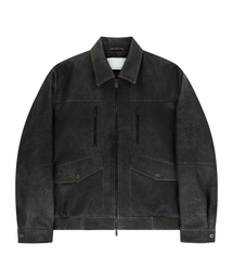 UNGIMMICK（アンジミック）の「BUFFED LEATHER BOMBER JACKET (GRAY / LAMBSKIN)（ライダースジャケット）」