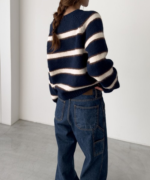 CANAL JEAN（キャナルジーン）の「El mar　マルチボーダーラグランニット（ニット/セーター・レディース・ネイビー・ONE SIZE）」の3枚目の写真