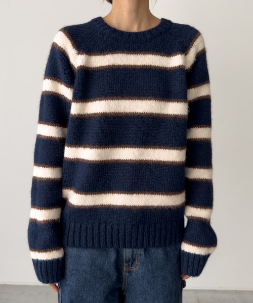 CANAL JEAN（キャナルジーン）の「El mar　マルチボーダーラグランニット（ニット/セーター・レディース・ネイビー・ONE SIZE）」の4枚目の写真