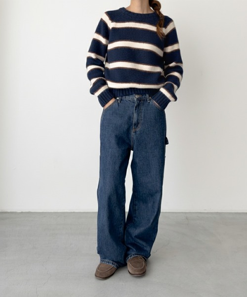 CANAL JEAN（キャナルジーン）の「El mar　マルチボーダーラグランニット（ニット/セーター・レディース・ネイビー・ONE SIZE）」の9枚目の写真