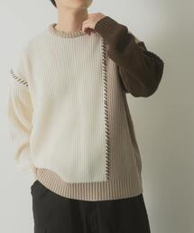 ITEMS URBANRESEARCH（アイテムズ アーバンリサーチ）の「ブランケットステッチ パッチワークニット（ニット/セーター・メンズ）」