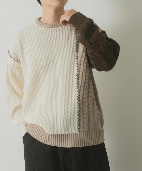 セール】ブランケットステッチ パッチワークニット（ニット/セーター