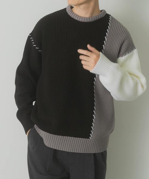 セール】ブランケットステッチ パッチワークニット（ニット/セーター