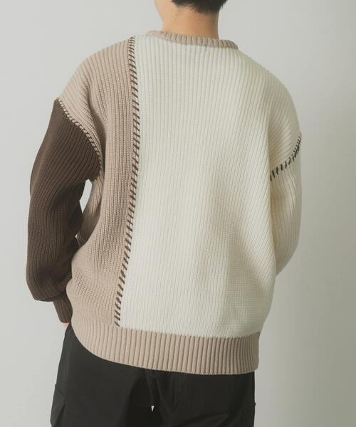 ITEMS URBANRESEARCH（アイテムズ アーバンリサーチ）の「ブランケットステッチ パッチワークニット（ニット/セーター・メンズ・ホワイト/ネイビー/ブラック・MEDIUM/LARGE）」の7枚目の写真