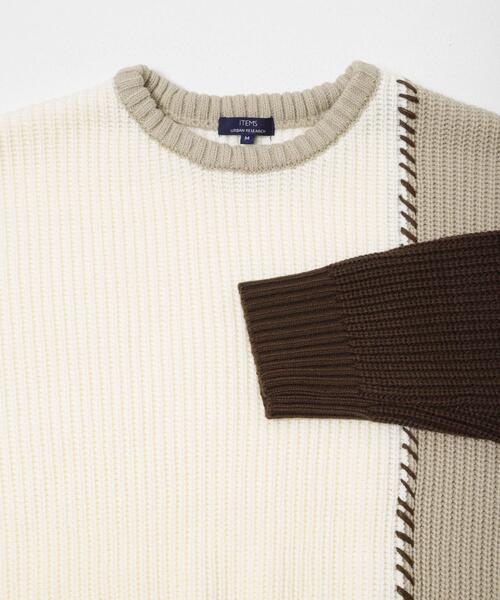 ITEMS URBANRESEARCH（アイテムズ アーバンリサーチ）の「ブランケットステッチ パッチワークニット（ニット/セーター・メンズ・ホワイト/ネイビー/ブラック・MEDIUM/LARGE）」の10枚目の写真