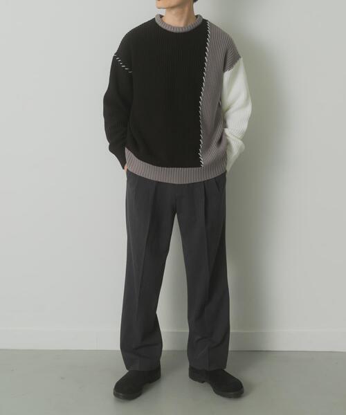 ITEMS URBANRESEARCH（アイテムズ アーバンリサーチ）の「ブランケットステッチ パッチワークニット（ニット/セーター・メンズ・ホワイト/ネイビー/ブラック・MEDIUM/LARGE）」の14枚目の写真