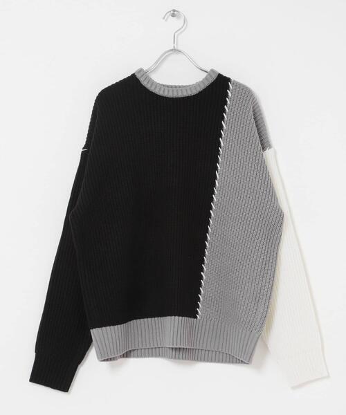 ITEMS URBANRESEARCH（アイテムズ アーバンリサーチ）の「ブランケットステッチ パッチワークニット（ニット/セーター・メンズ・ホワイト/ネイビー/ブラック・MEDIUM/LARGE）」の15枚目の写真