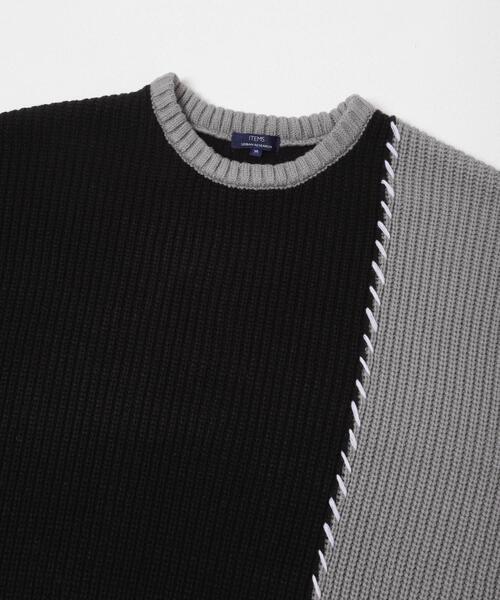 ITEMS URBANRESEARCH（アイテムズ アーバンリサーチ）の「ブランケットステッチ パッチワークニット（ニット/セーター・メンズ・ホワイト/ネイビー/ブラック・MEDIUM/LARGE）」の16枚目の写真