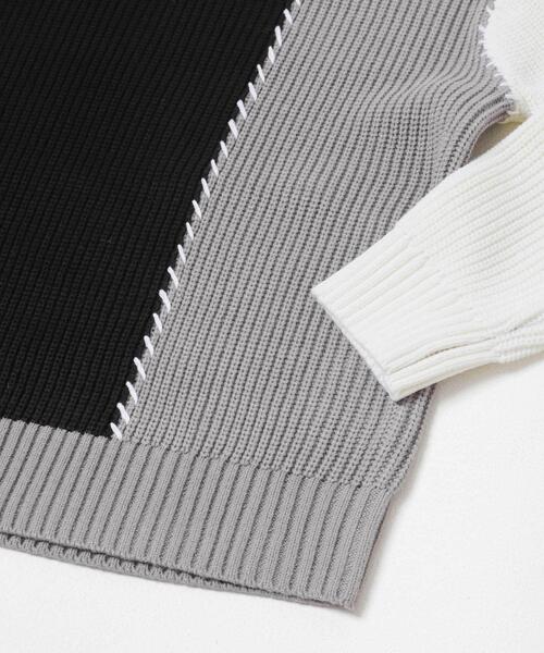 ITEMS URBANRESEARCH（アイテムズ アーバンリサーチ）の「ブランケットステッチ パッチワークニット（ニット/セーター・メンズ・ホワイト/ネイビー/ブラック・MEDIUM/LARGE）」の17枚目の写真