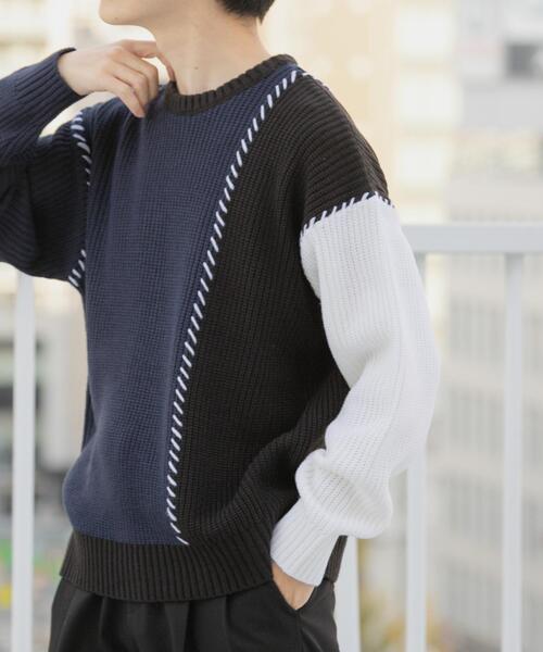 セール】ブランケットステッチ パッチワークニット（ニット/セーター