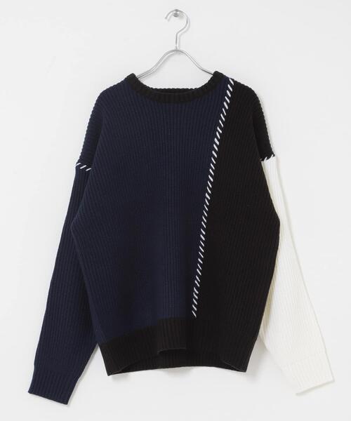 ITEMS URBANRESEARCH(アイテムズ アーバンリサーチ)の「ブランケットステッチ パッチワークニット(ニット/セーター・メンズ・ホワイト/ネイビー/ブラック・MEDIUM/LARGE)」の20枚目の写真