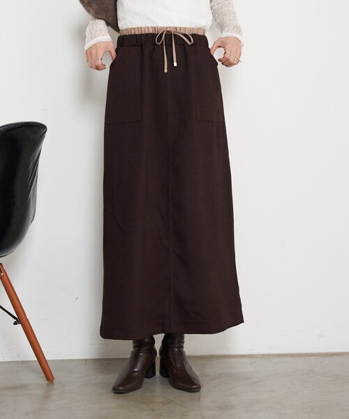 Jena espace merveilleux(ジェナ エスパスメルヴェイユ)の「【あったか素材】ウエスト配色微起毛スカート(スカート・レディース・アイボリー/ブラック/ブラウン・FREE)」の3枚目の写真