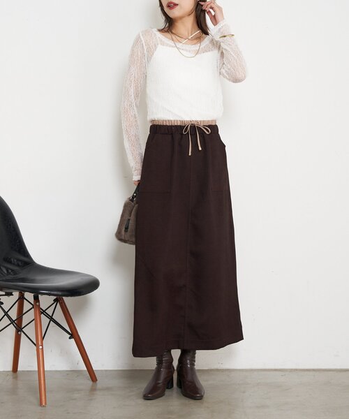 Jena espace merveilleux(ジェナ エスパスメルヴェイユ)の「【あったか素材】ウエスト配色微起毛スカート(スカート・レディース・アイボリー/ブラック/ブラウン・FREE)」の6枚目の写真