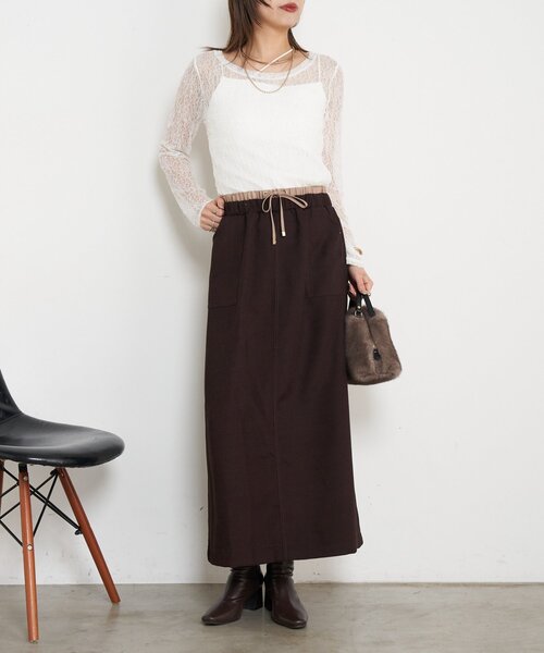 Jena espace merveilleux(ジェナ エスパスメルヴェイユ)の「【あったか素材】ウエスト配色微起毛スカート(スカート・レディース・アイボリー/ブラック/ブラウン・FREE)」の7枚目の写真