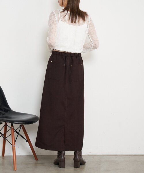 Jena espace merveilleux(ジェナ エスパスメルヴェイユ)の「【あったか素材】ウエスト配色微起毛スカート(スカート・レディース・アイボリー/ブラック/ブラウン・FREE)」の8枚目の写真