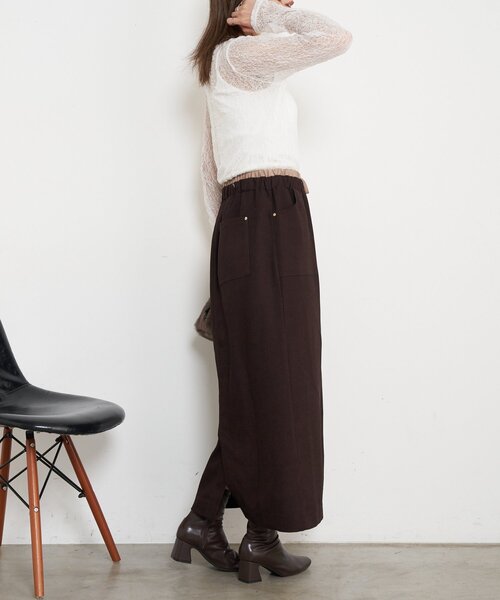 Jena espace merveilleux(ジェナ エスパスメルヴェイユ)の「【あったか素材】ウエスト配色微起毛スカート(スカート・レディース・アイボリー/ブラック/ブラウン・FREE)」の9枚目の写真