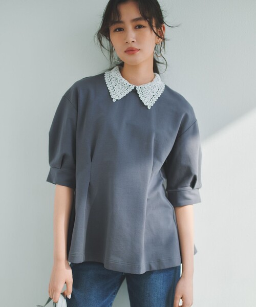 セール】レース襟フレンチテリーフレア カットソー（Tシャツ
