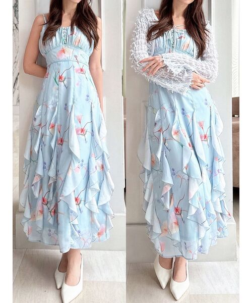 RESEXXY（リゼクシー）の「【memorif.】フラワーラッフルアンサンブルキャミワンピース（ワンピース・レディース・ホワイト/ブルー/オレンジ・FREE）」の3枚目の写真