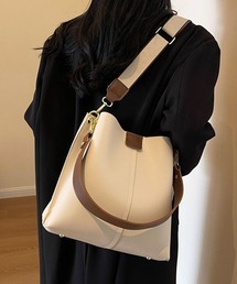 【2WAYショルダーストラップ付】レザータッチセンターシームハンドバッグ/ショルダーバッグ